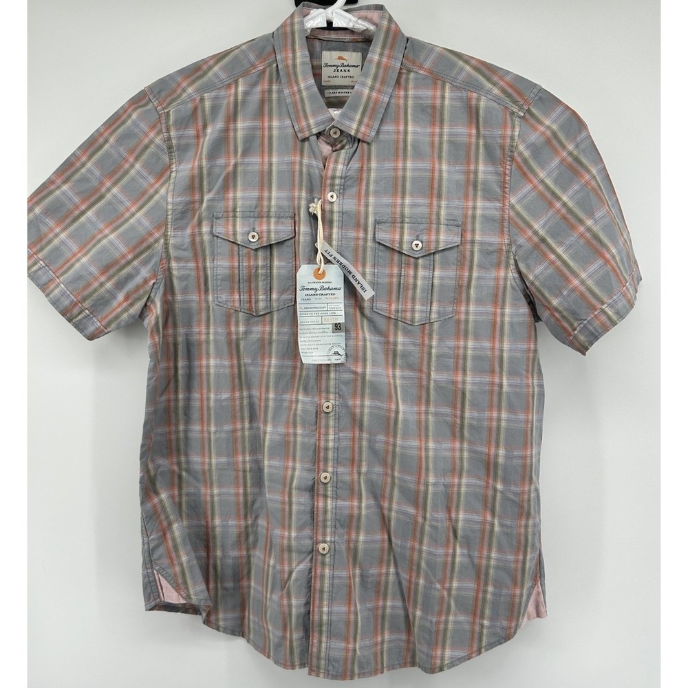 Tommy Bahama Island Crafted Modern Fit Short Sleeve Button Down Large NWT